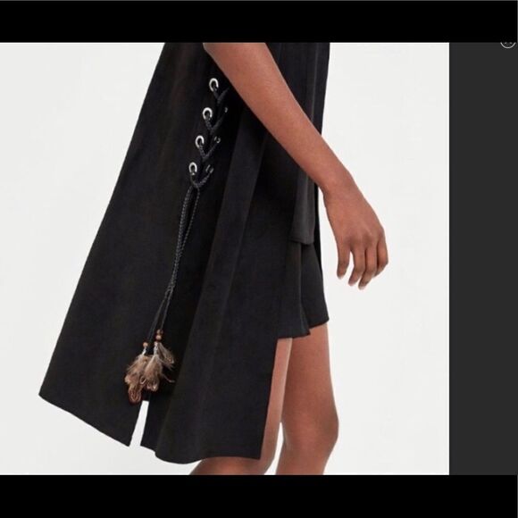 Zara Basic Black Faux‎ Suede Long Vest Side Lacing - Picture 4 of 15